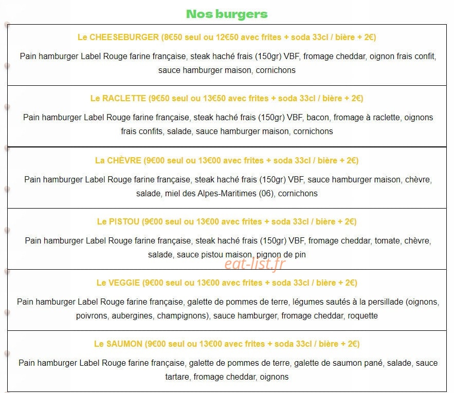 Pistou Pizza — carte page 2