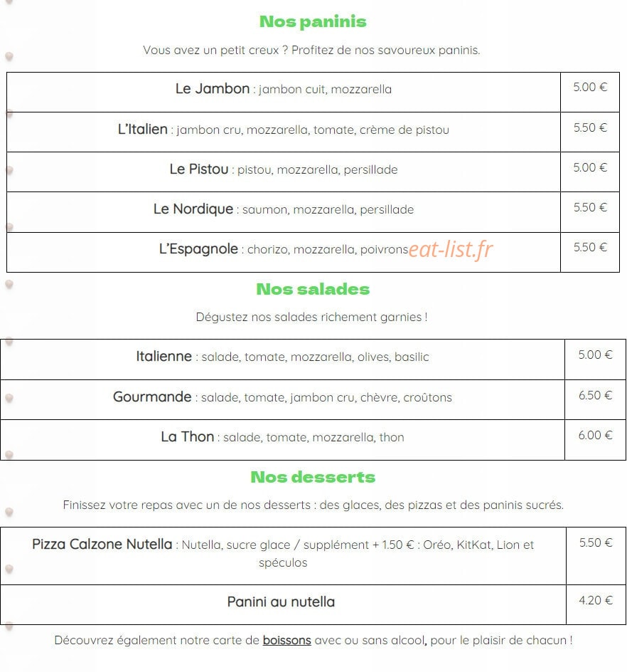 Pistou Pizza — carte page 3