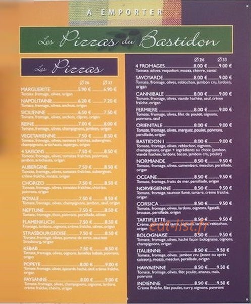 Pizzas du bastidon — carte page 1