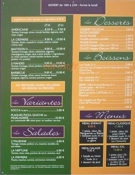 Pizzas du bastidon — carte page 2