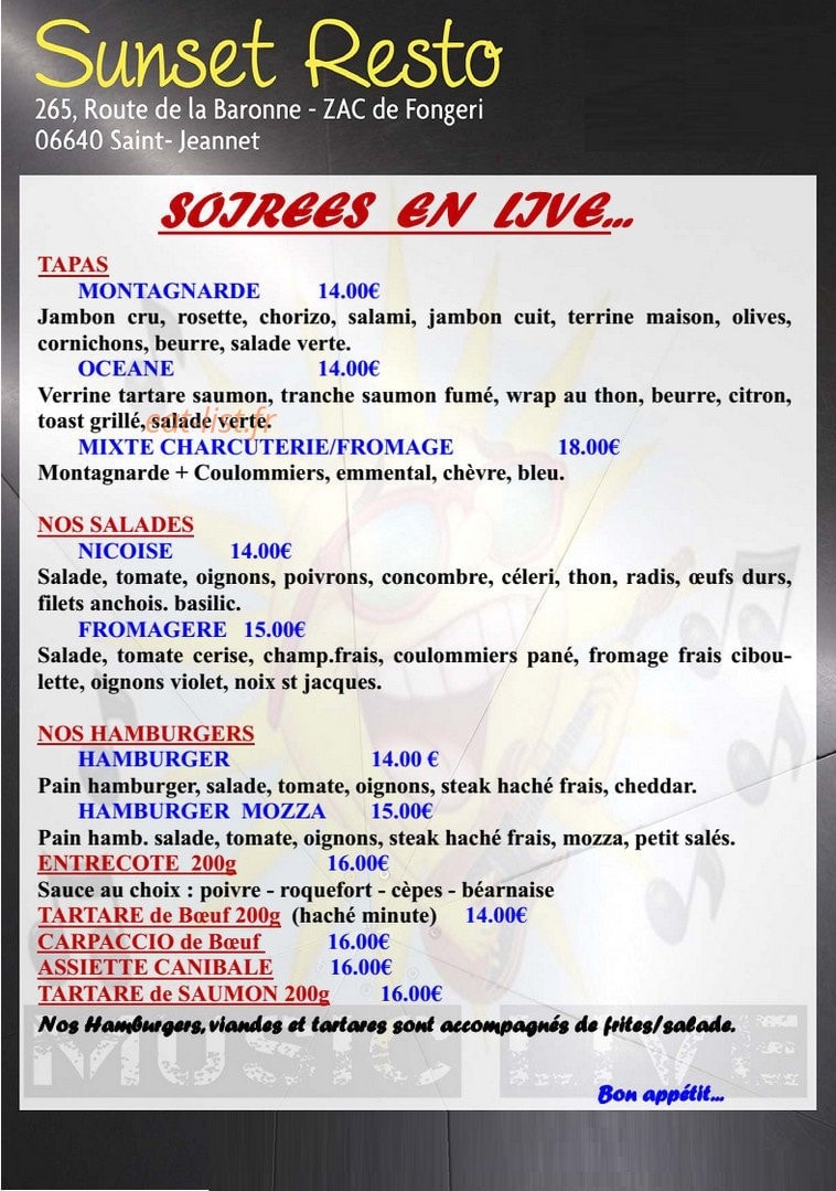 Sunset Resto — carte page 3