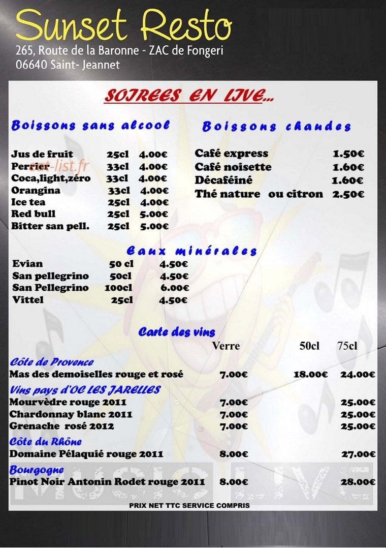 Sunset Resto — carte page 2