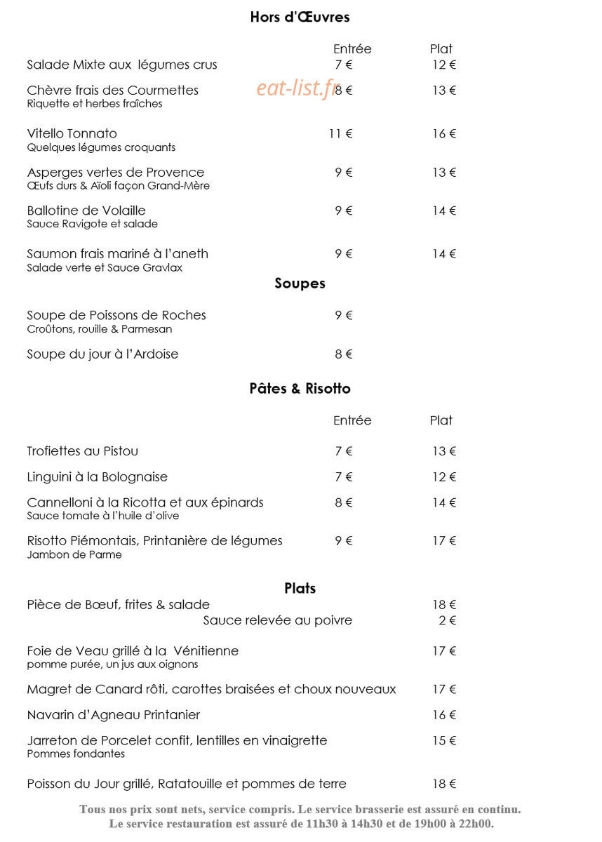 Bistro du Clos — carte page 1