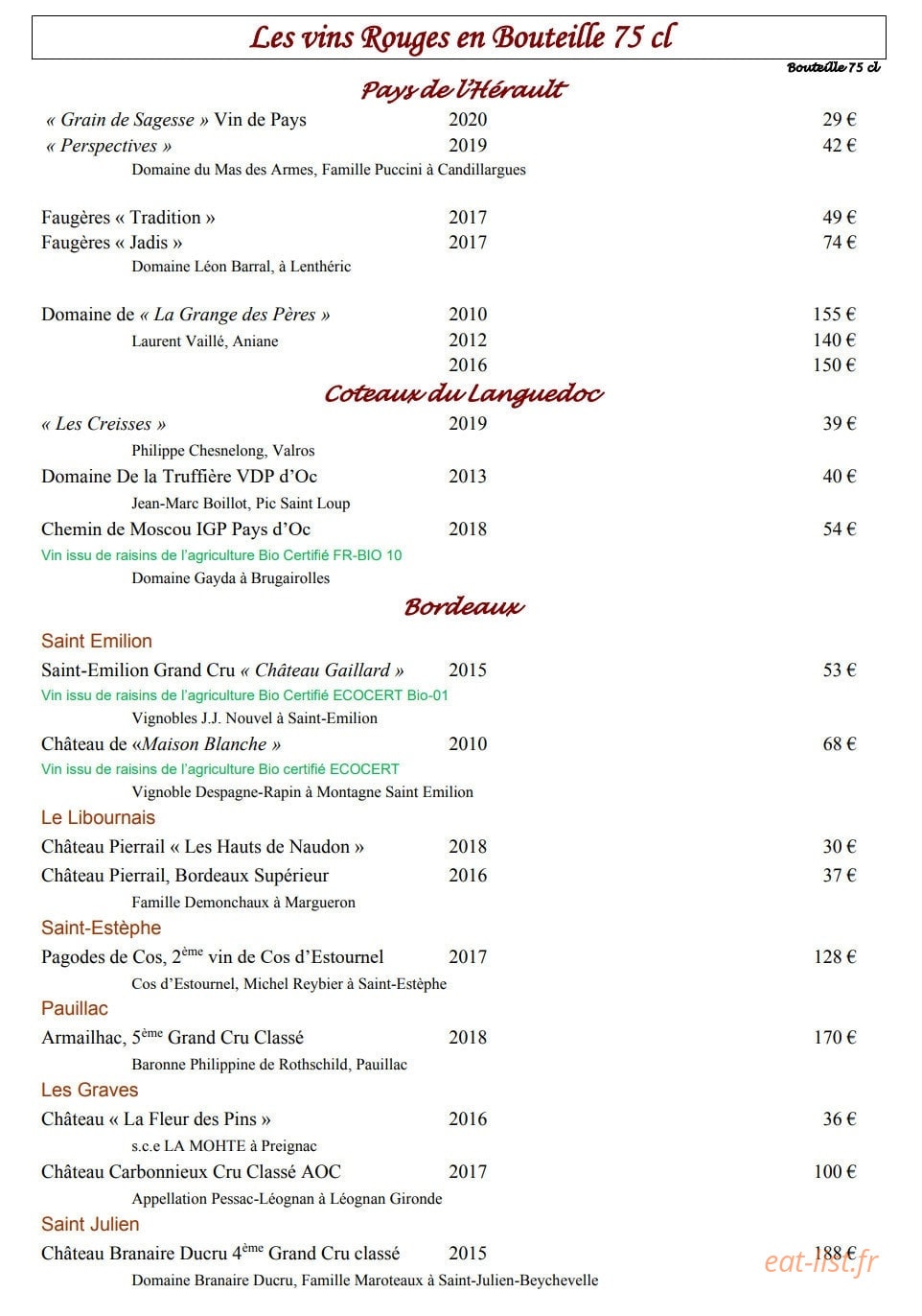 Le Clos Saint Pierre — carte page 6