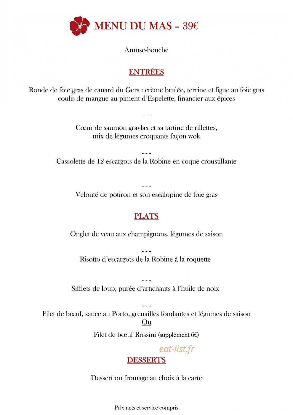 Le Mas des Géraniums — carte page 4