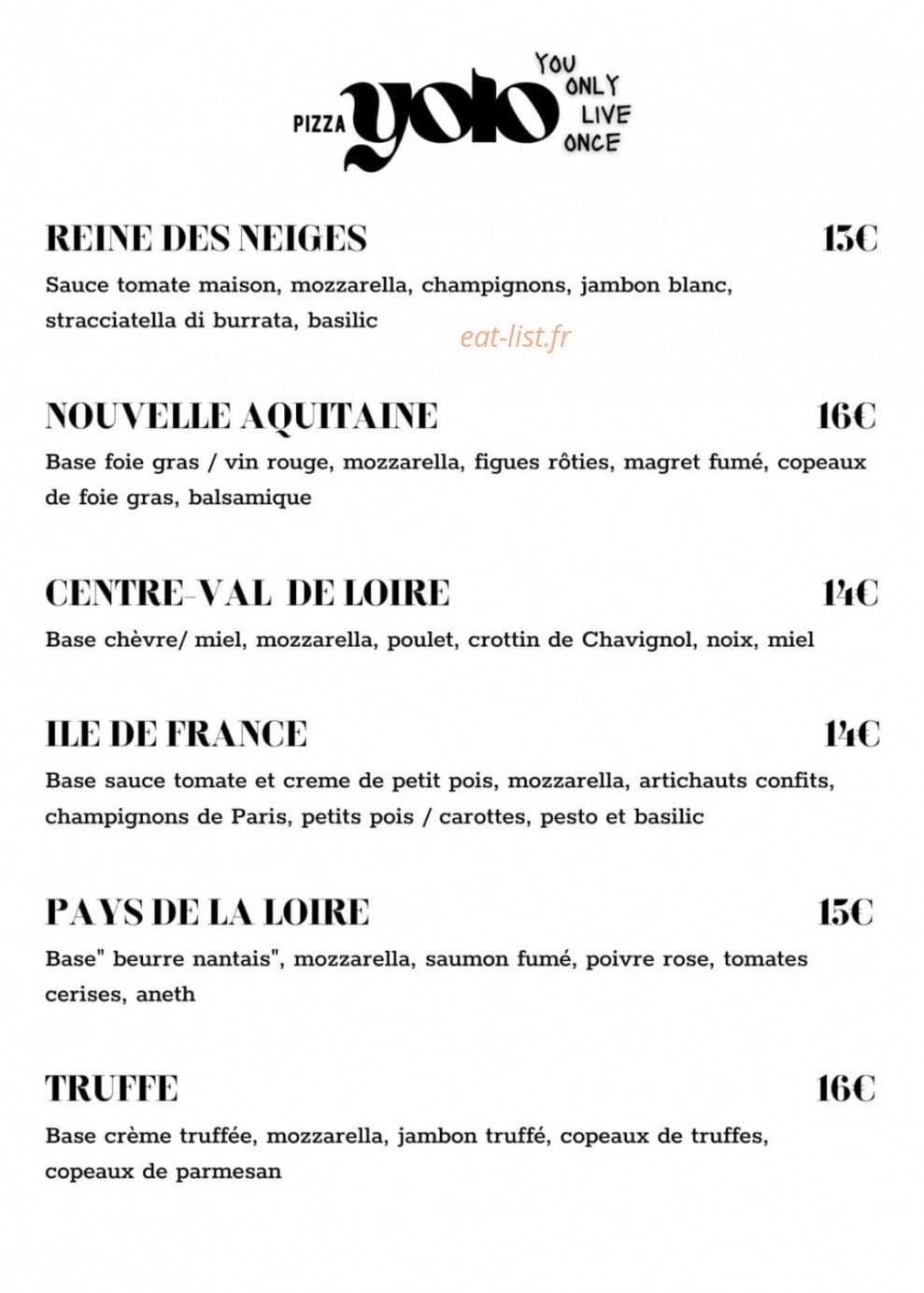Pizza Yolo — carte page 1
