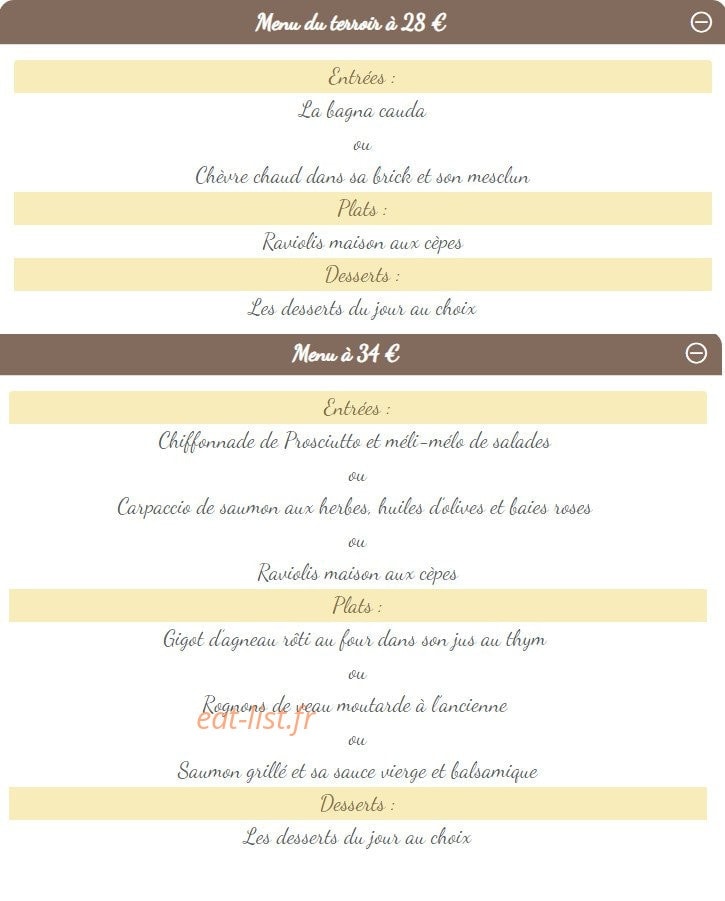 Auberge du Rédier — carte page 1
