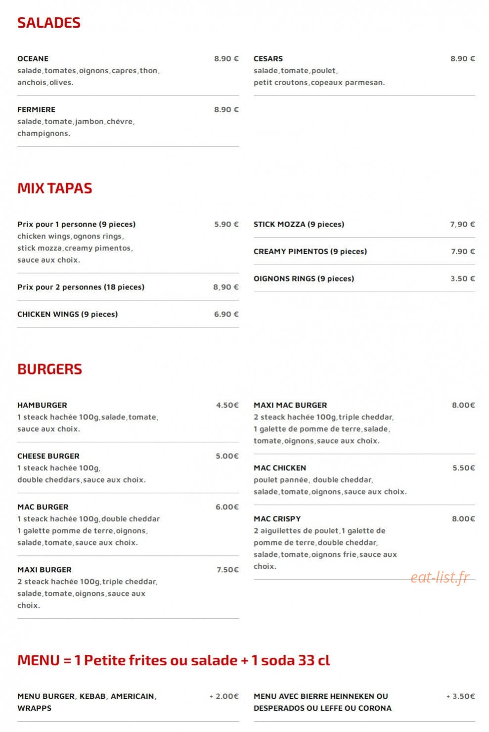 Mac Pizza — carte page 2