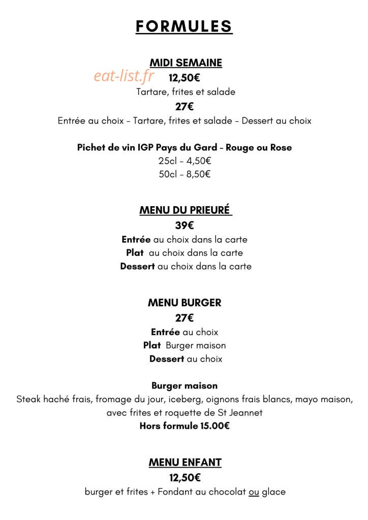 Auberge du Prieuré — carte page 1