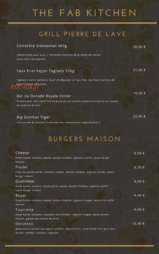 The Fab Kitchen — carte page 1