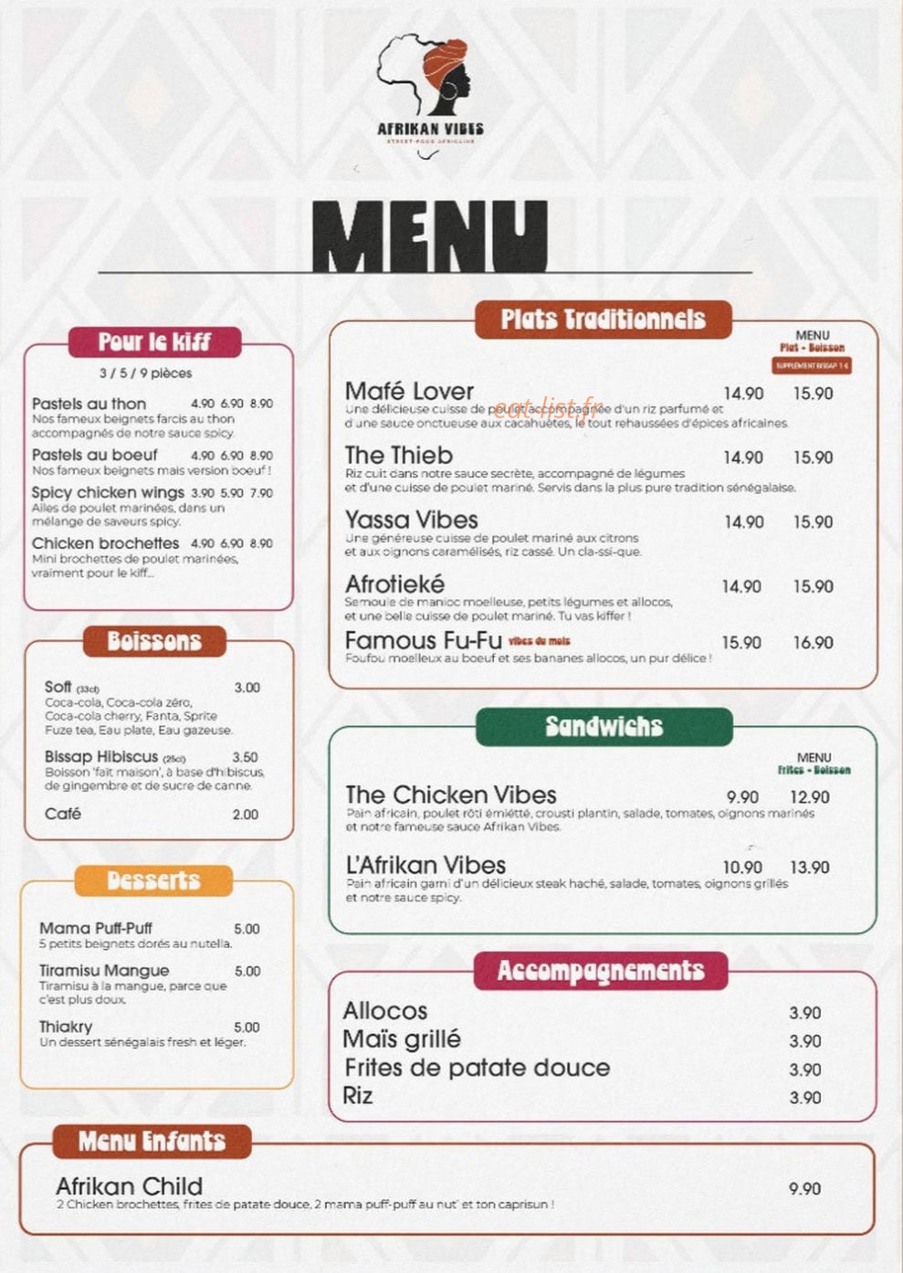 Afrikan Vibes — carte page 1