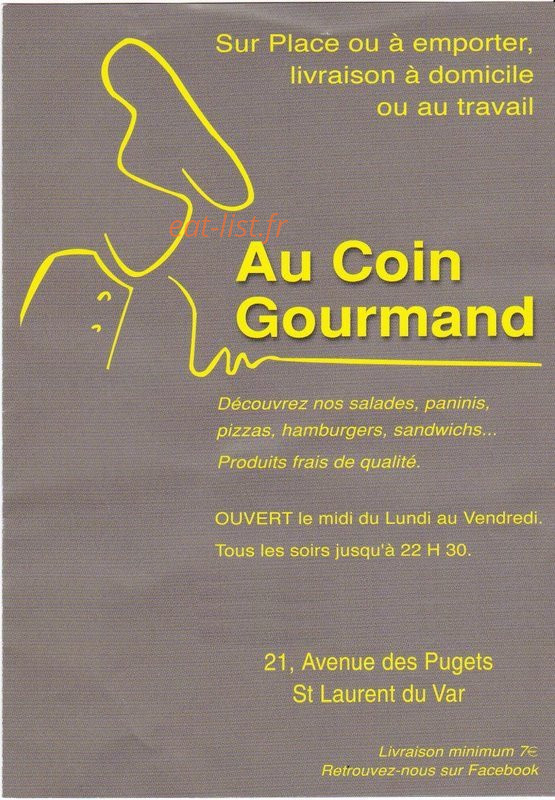 Au Coin Gourmand — carte page 1
