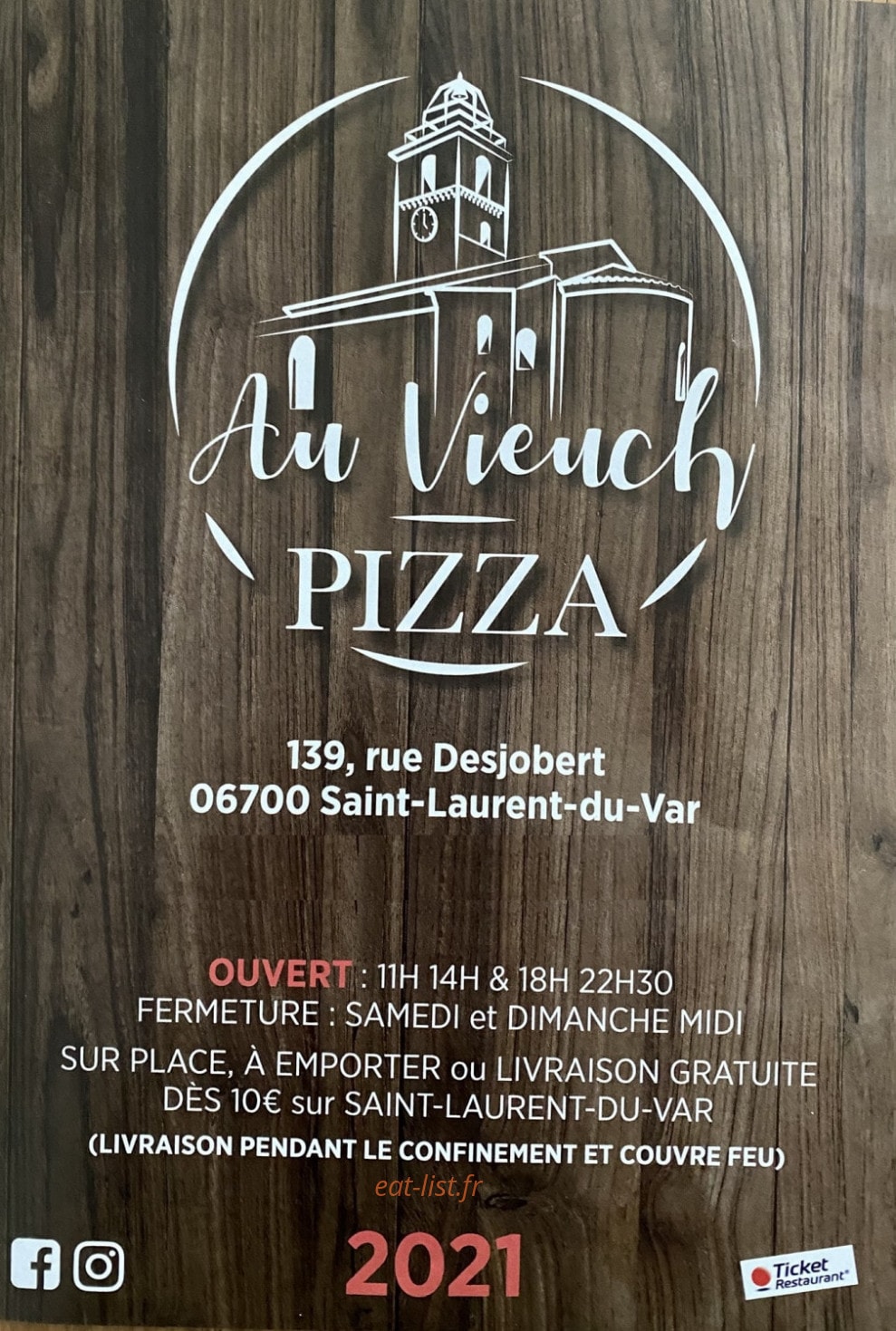 Au Vieuch Pizza — carte page 1