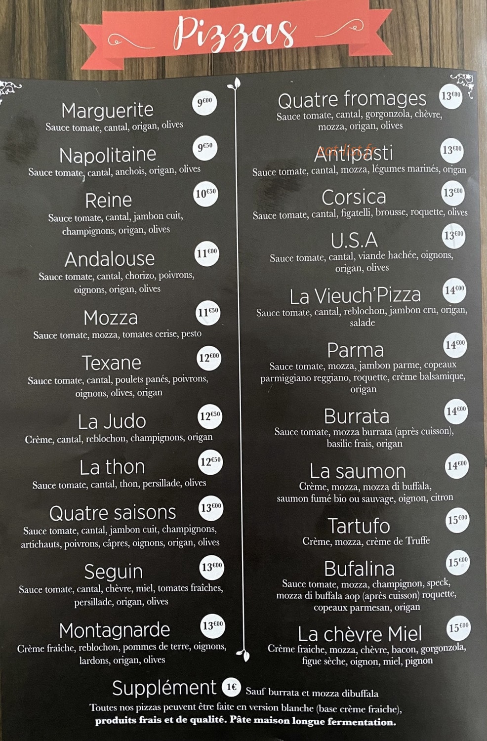 Au Vieuch Pizza — carte page 2