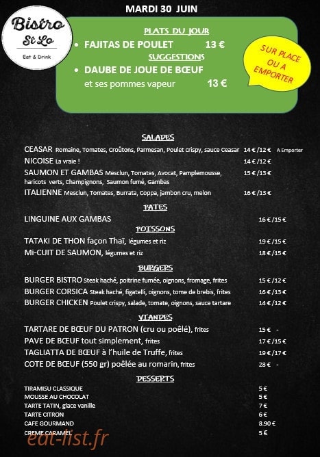 Bistro St Lo — carte page 1