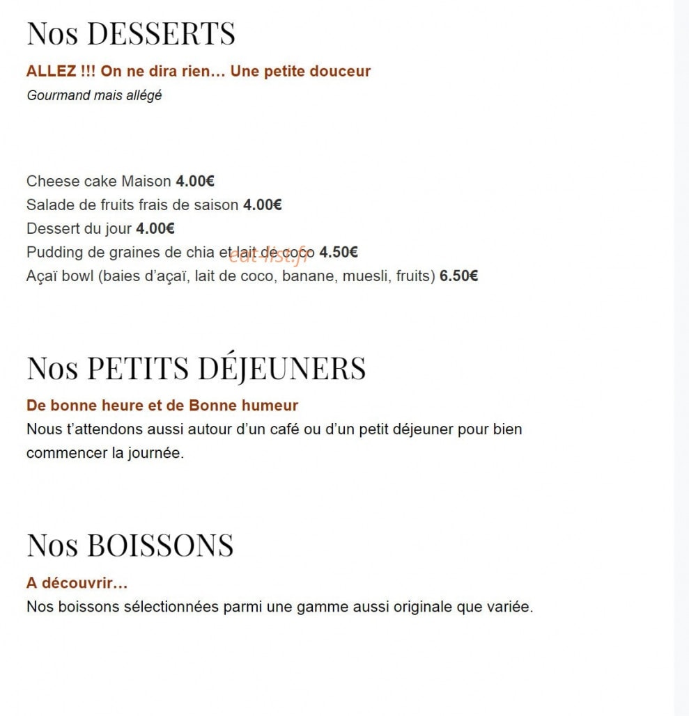 Cap Corner Coffee — carte page 3