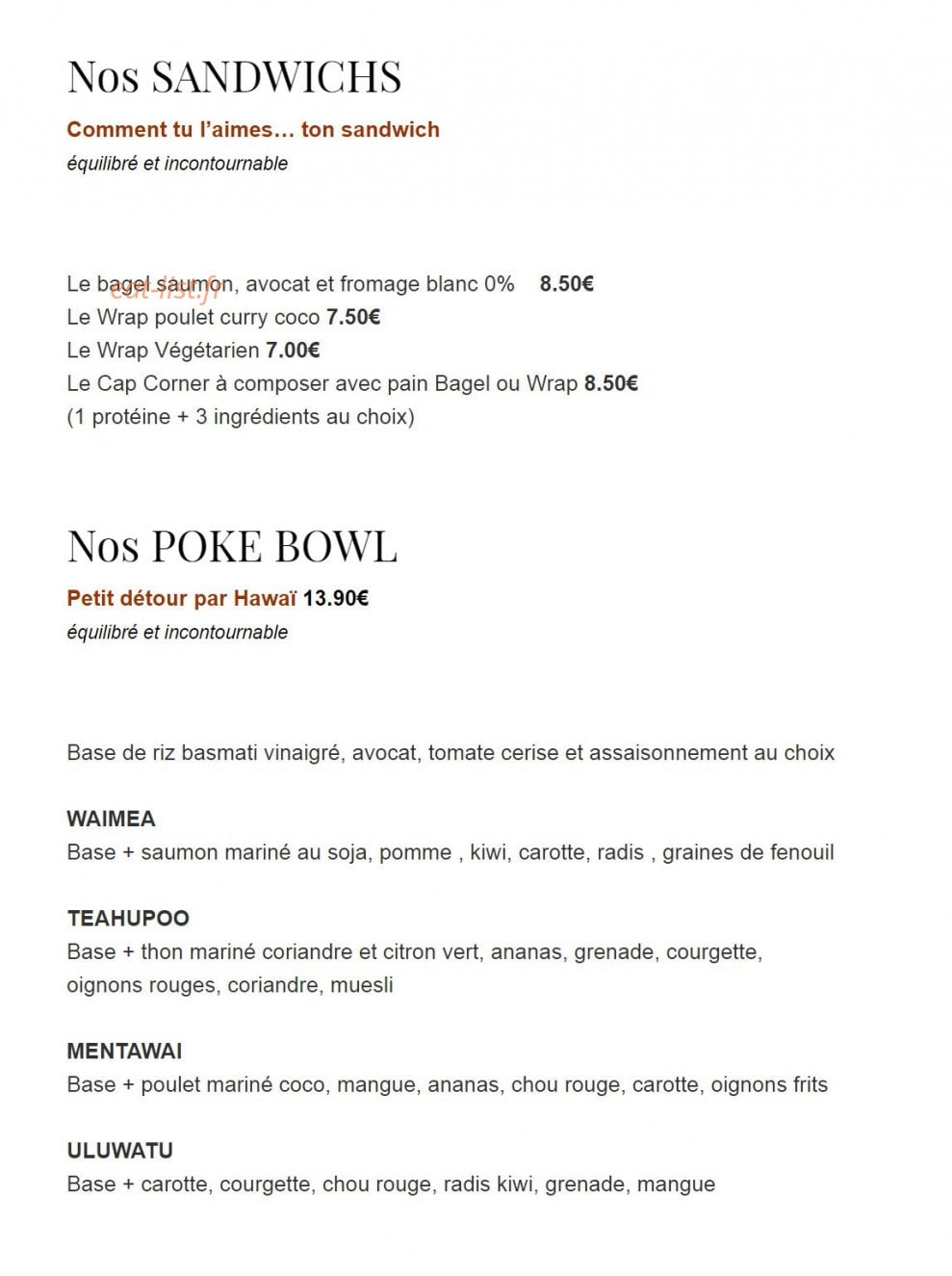 Cap Corner Coffee — carte page 2