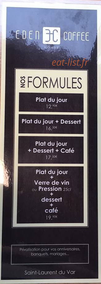 Eden Coffee House — carte page 1