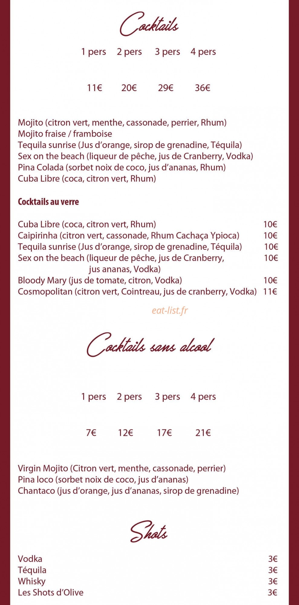 La Cantine d'Olive — carte page 3