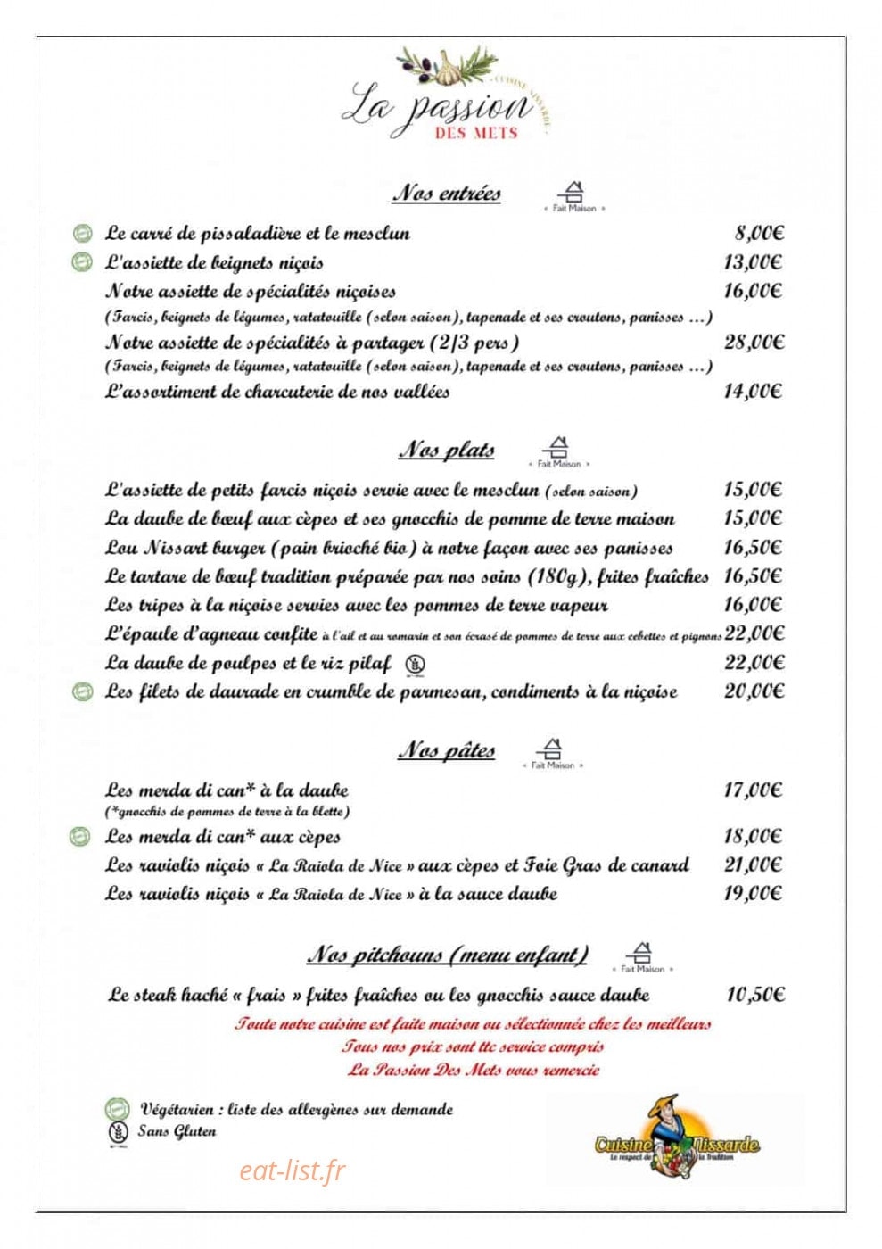 La Passion Des Mets — carte page 1