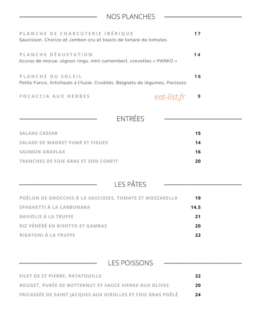 Le Bistrot de Nicolas — carte page 1
