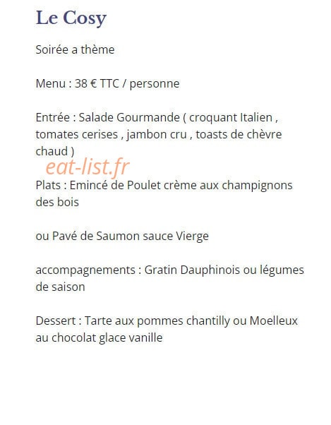 Le Cosy — carte page 1