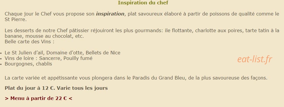 Carte et menu de Le Paradis Marin à Saint Laurent du Var — Les suggestions