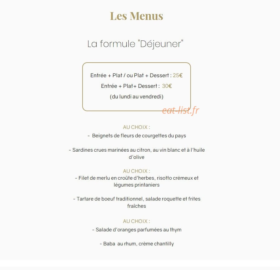 Carte et menu de Le Sant'Ana à Saint Laurent du Var — Les formules déjeuners