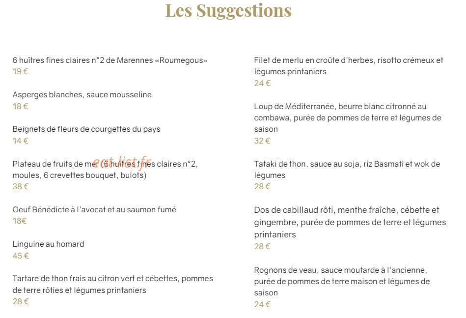 Carte et menu de Le Sant'Ana à Saint Laurent du Var — Les suggestions