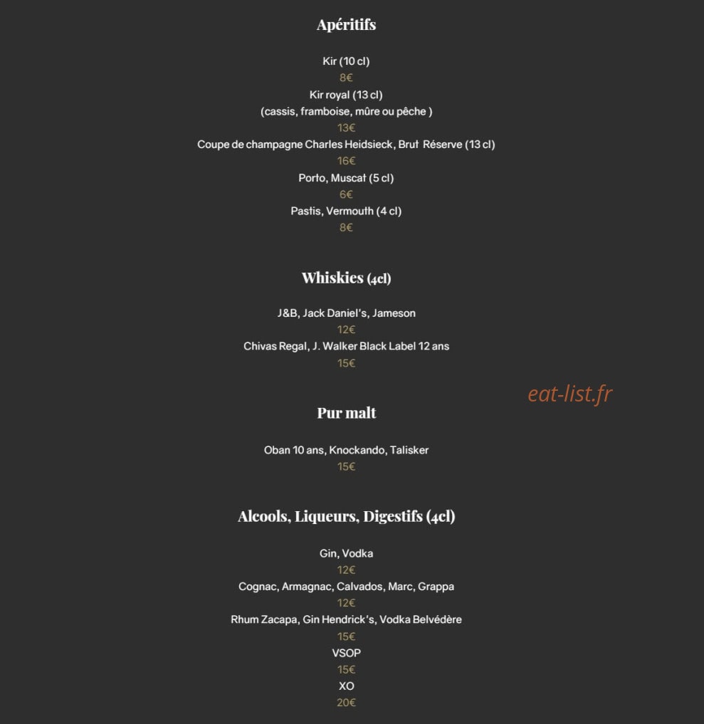 Carte et menu de Le Sant'Ana à Saint Laurent du Var — Les apéritifs, whiskies et pur malt