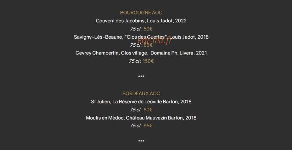 Carte et menu de Le Sant'Ana à Saint Laurent du Var — Les vins rouges suite