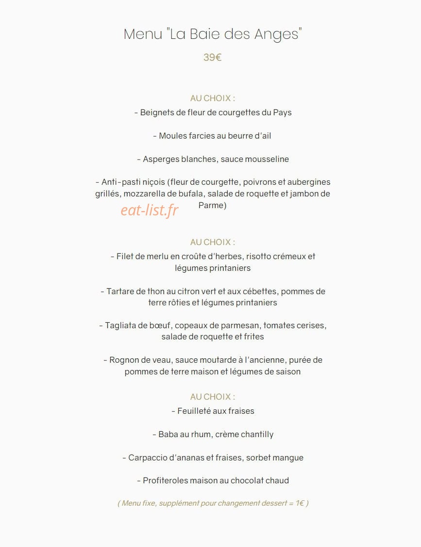 Carte et menu de Le Sant'Ana à Saint Laurent du Var — Les menus la baie des anges
