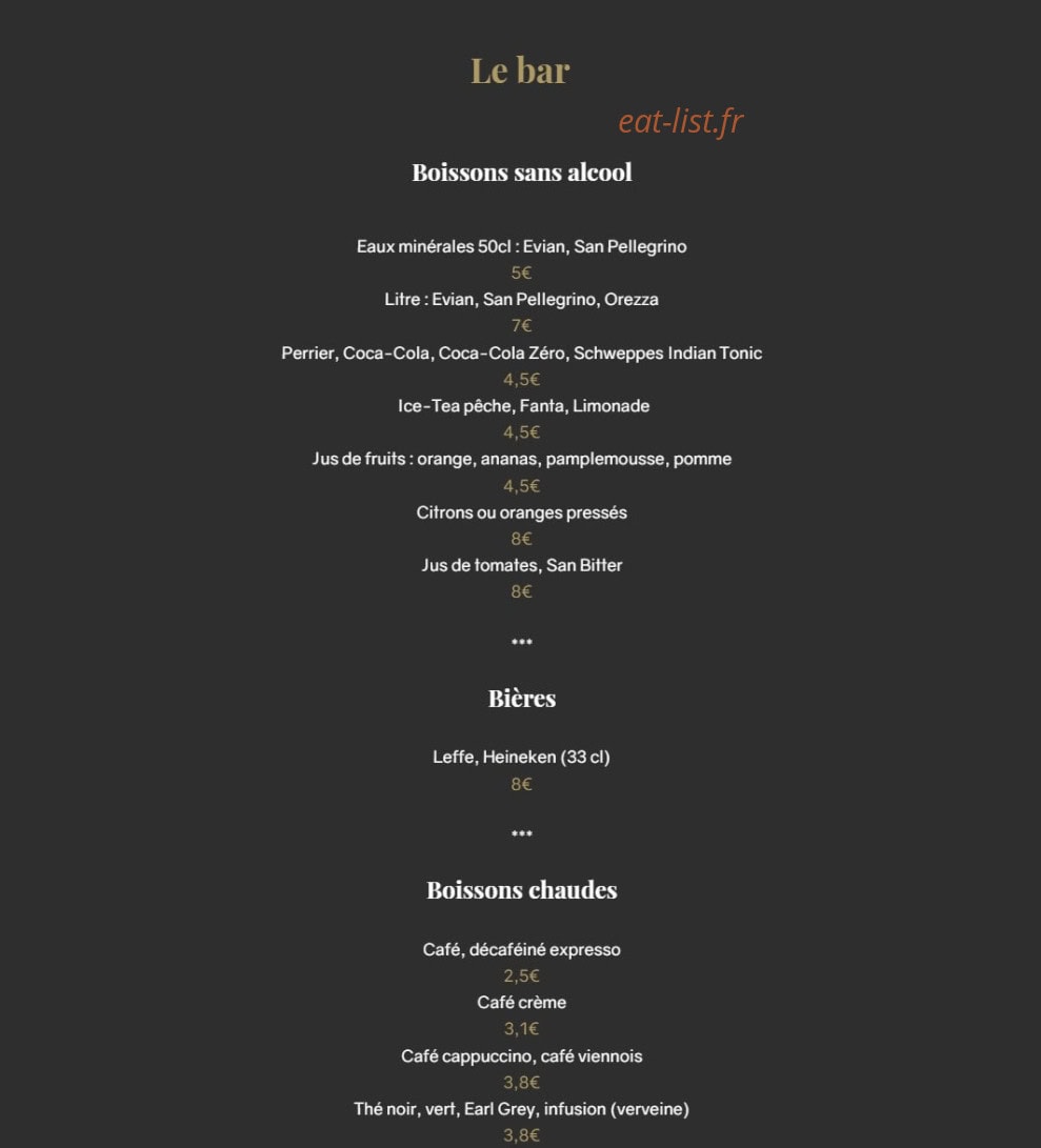 Carte et menu de Le Sant'Ana à Saint Laurent du Var — Les boissons sans alcools et bières