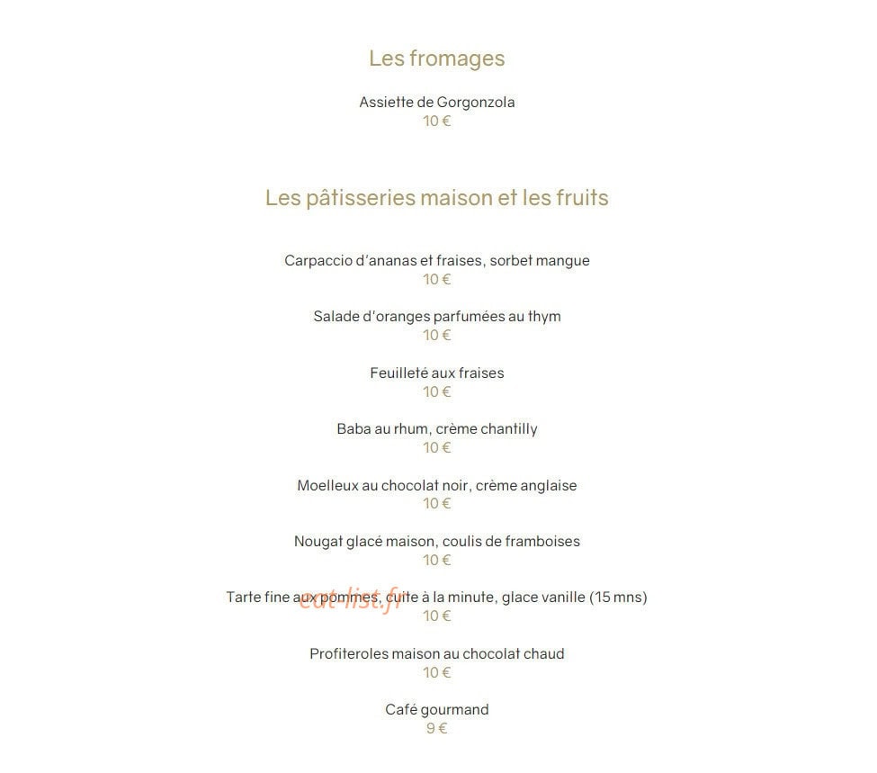 Carte et menu de Le Sant'Ana à Saint Laurent du Var — Les fromages, pâtisseries maisons et fruits