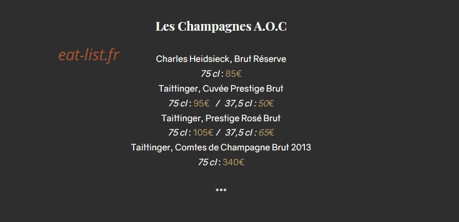 Carte et menu de Le Sant'Ana à Saint Laurent du Var — Les champagnes