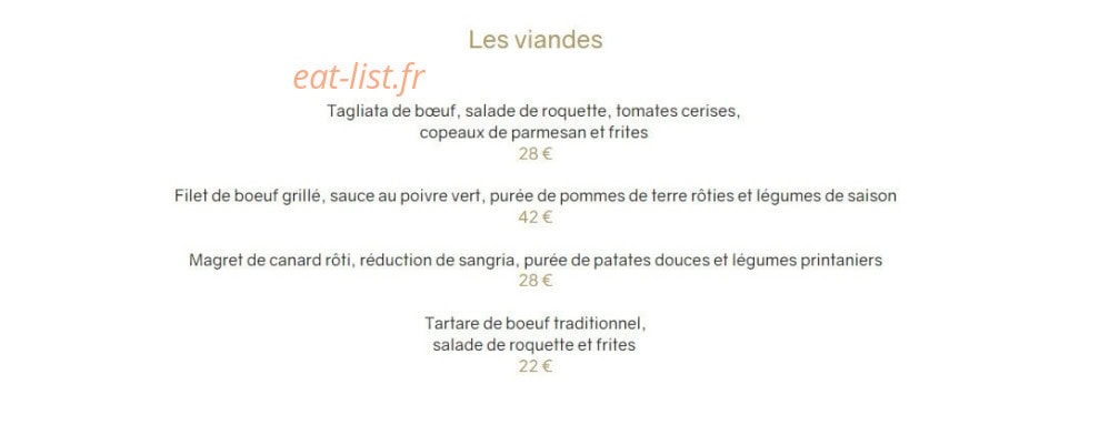 Carte et menu de Le Sant'Ana à Saint Laurent du Var — Les viands
