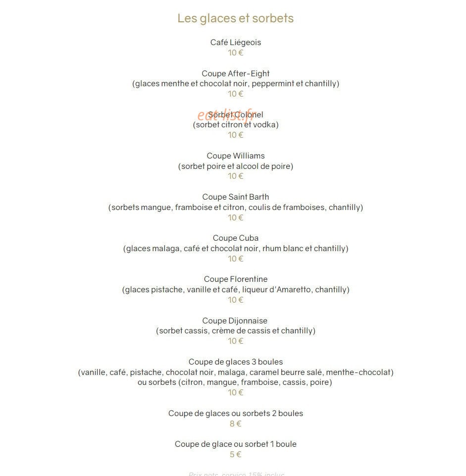 Carte et menu de Le Sant'Ana à Saint Laurent du Var — Les glaces et sorbets