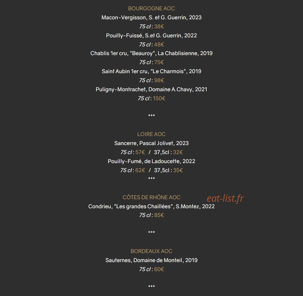 Carte et menu de Le Sant'Ana à Saint Laurent du Var — Les vins blancs suite