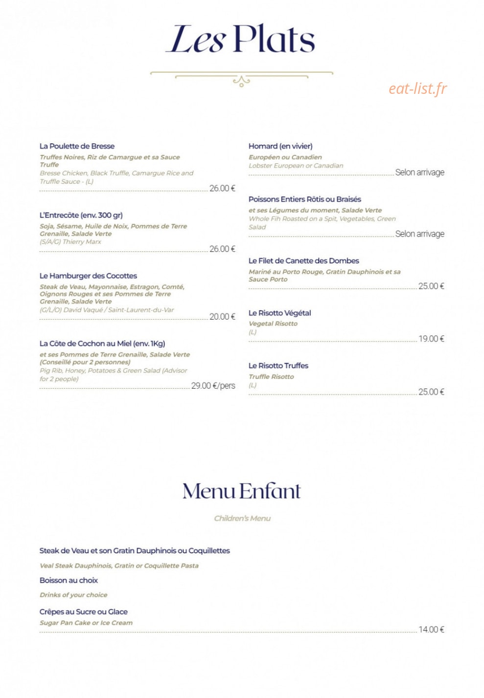 Les Cocottes Françaises — carte page 4