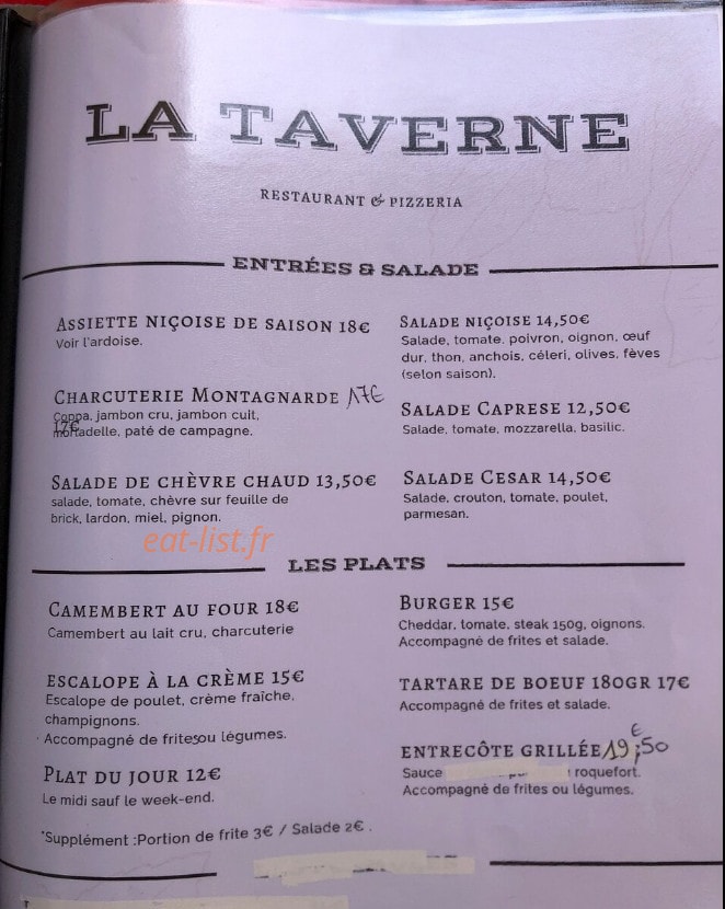 La Taverne — carte page 1