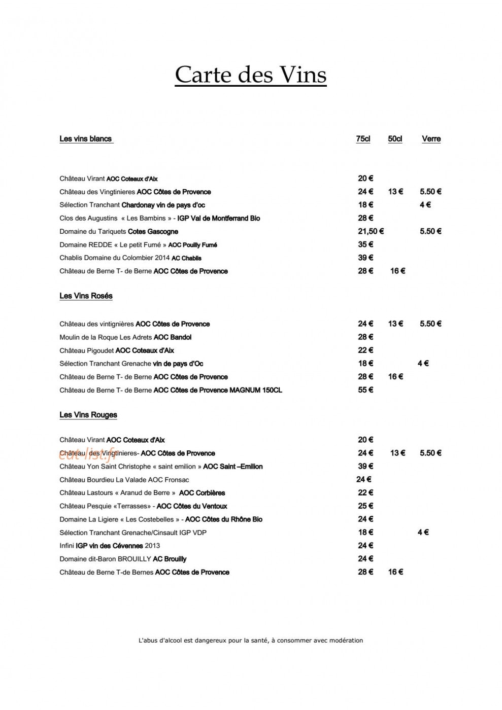 Be Lounge — carte page 1