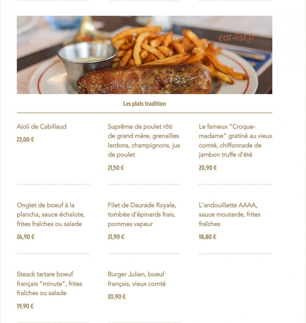 Brasserie Julien — carte page 3
