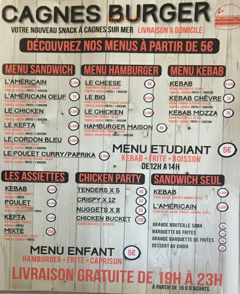 Cagnes burger — carte page 1