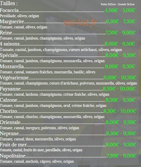 Cagnes pizza — carte page 1