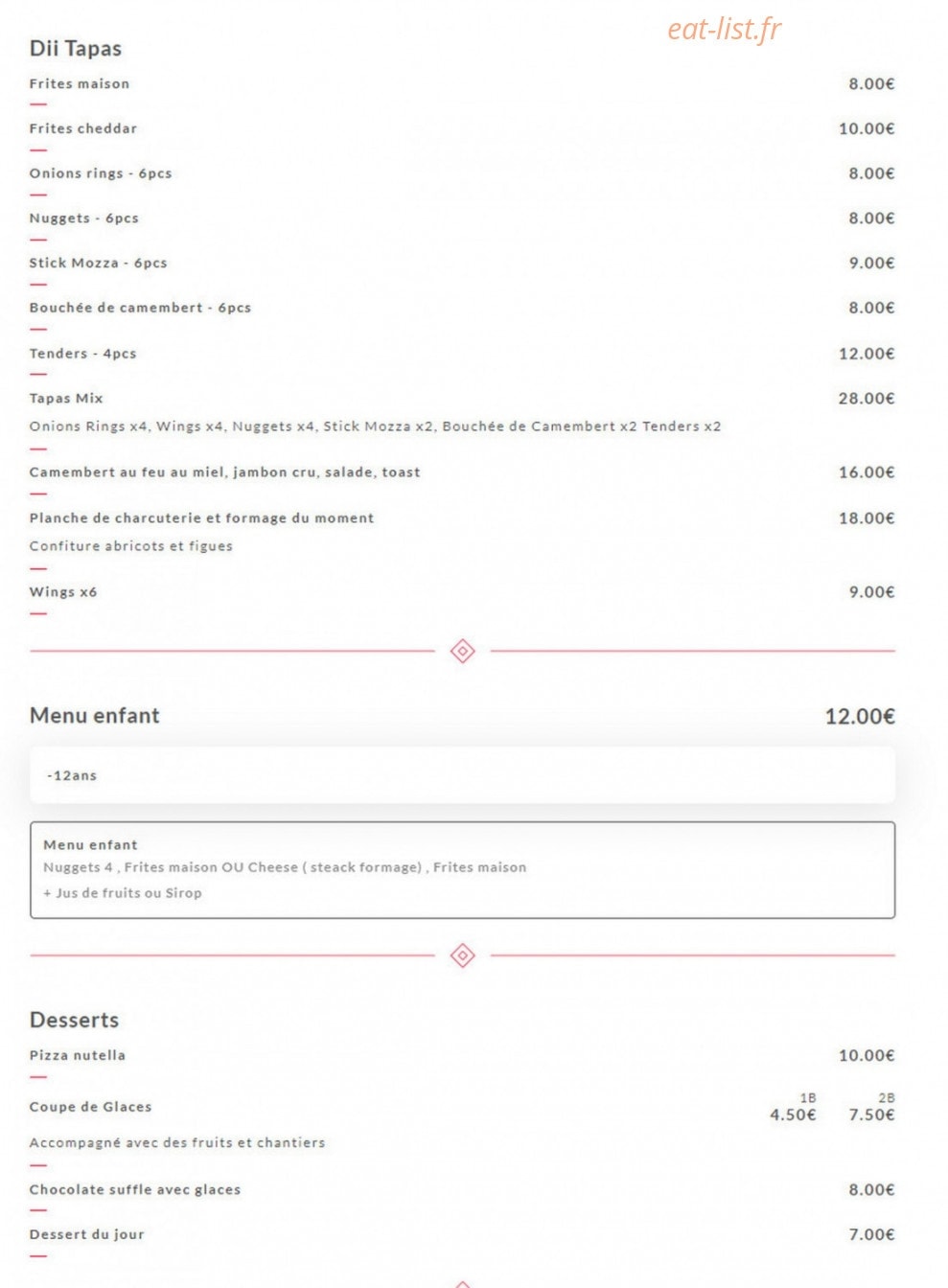 DII Pizza & Burgers — carte page 4