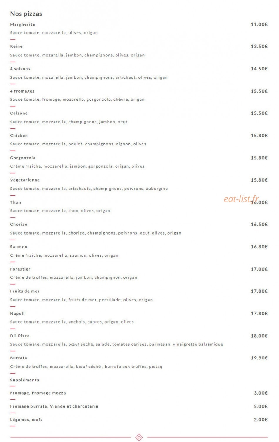 DII Pizza & Burgers — carte page 1