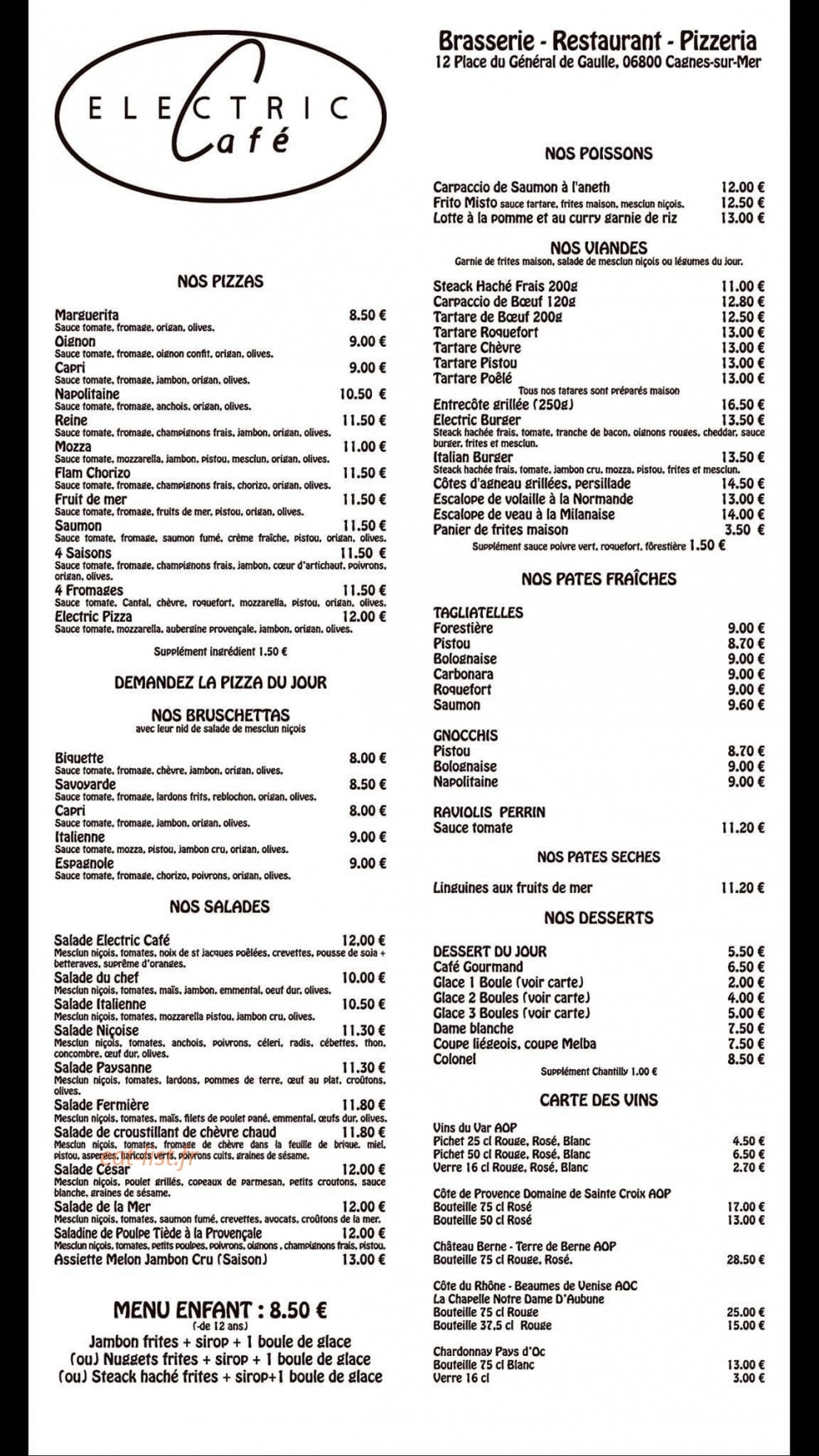 Electric Café — carte page 1