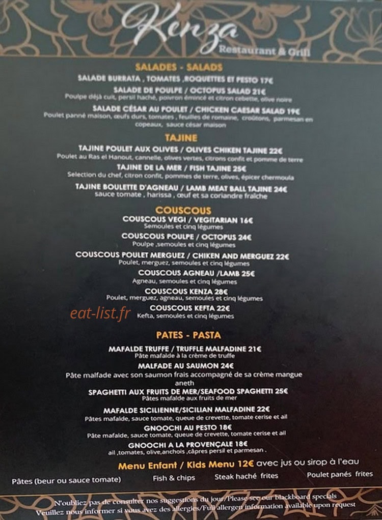 Kenza Mediterranean Grill — carte page 2