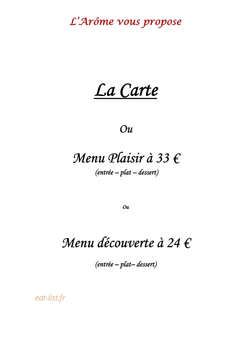 L'Arôme — carte page 1