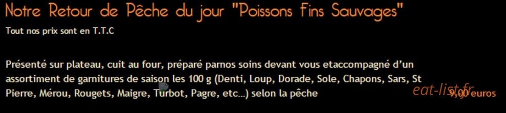 Carte et menu de La Cabane de l'Ecailler à Cagnes sur Mer — Les poissons